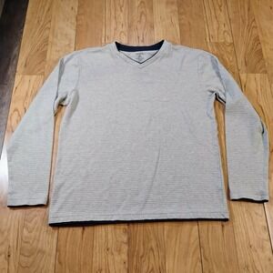George Men's Long Sleeve Ivory Ribbed V-Neck Pullover Shirt Size Medium